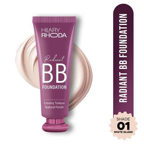 Buy Hilary Rhoda Radiant BB Foundation | Ultra-Creamy & Lightweight Formula | 9 to 5 Stay | Hides Blemishes & Dark Spots | Blends Easily | Dewy Finish | 60 gm (White Island | Shade 01)-Purplle