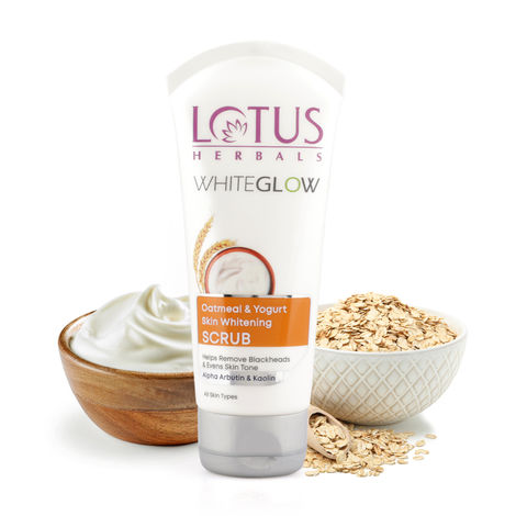 Buy Lotus Herbals Whiteglow Oatmeal & Yogurt Skin Whitening & Brightening Scrub| 100 gm-Purplle