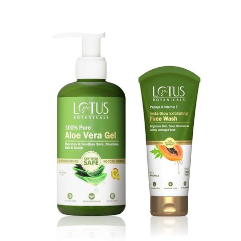 Buy Lotus Insta-Glow & Go: Lotus Botanicals Papaya & Vitamin E Insta Glow Face Wash (100 ml) + Pure Aloe Vera Gel (200 ml) Combo of 2-Purplle