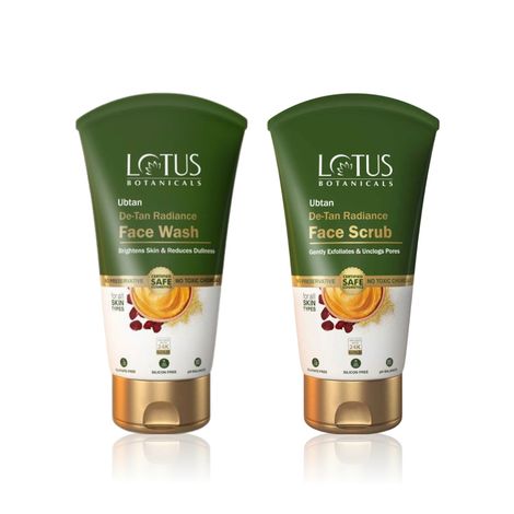Buy Lotus Ubtan Un-Tan Twins: Lotus Botanicals Ubtan De-Tan Radiance Face Wash (100 ml) + Ubtan De-Tan Radiance Face Scrub (100 gm) Combo of 2-Purplle