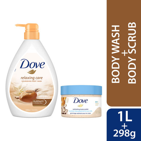 Buy Dove Shea & Exfoliating Body Care (Shea Butter Body Wash with Vanilla for Soft Skin Soothing Scent (1 L) + Exfoliating Body Polish Scrub Rice Milk And Moisturizing Macadamia (298 gm)) Combo of 2-Purplle