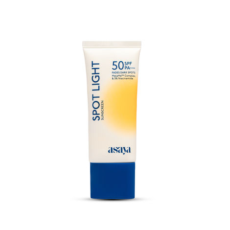 Buy Asaya Spot Light Sunscreen SPF 50 PA++++ | UVA/B Blue Light Protect | Depigmentation Cream for Dark Spots & Acne Marks | MelaMe ComplexTM, Niacinamide & Licorice | For Even Tone | For Men & Women | Oily, Dry, Sensitive & Combination Skin | 50 ml-Purplle