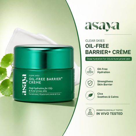 Buy Asaya Barrier + Oil Free Moisturizer + Niacinamide, Hyaluronic Acid and Ceramides | Fights Active Acne, Prevents Breakouts | Cica, DendriclearTM | 50 gm-Purplle