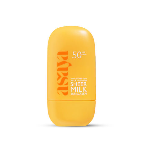Buy Asaya Sheer Milk Sunscreen SPF 50 PA++++ UVA + UVB | Lightweight Fluid Sunscreen with Niacinamide for Brightening & Barrier Support | Water Based for Acne skin | Matte & Quick Absorbing | For Acne-Prone, Oily or Combination Skin, 50 ml-Purplle