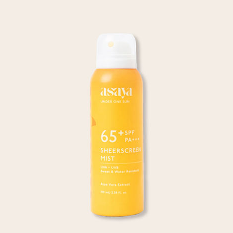 Buy Asaya SPF 65+ Waterproof Sunscreen Spray | Broad Spectrum UVA/B Protection | Blue Light Sunscreen Protection | Matte Finish | With Aloe Vera Extract for Hydration | For Men & Women | Oily & Dry Skin | Face & Body | 100 ml-Purplle