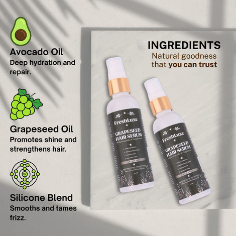 Buy FreshLuxe Grape Seed Hair Serum | Avocado & Grape Seed Oil | Frizz Control & Dandruff-free | Unisex | 100 ml-Purplle