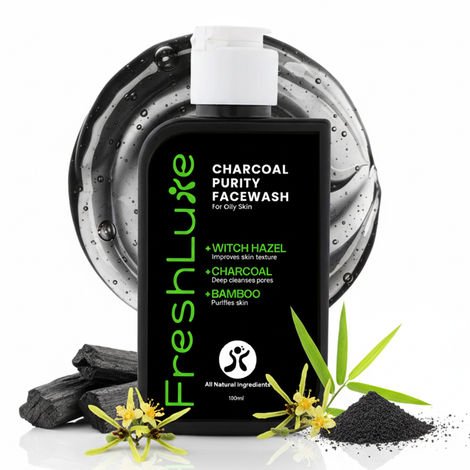 Buy FreshLuxe Charcoal Purity Face Wash | Deep Cleansing & Detox | Bamboo Charcoal & Witch Hazel | Unisex | Natural | 100 ml-Purplle