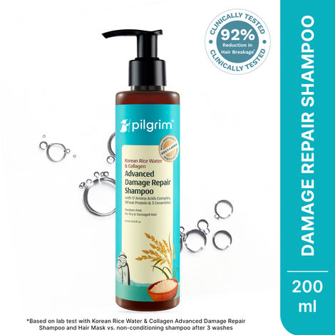 Buy Pilgrim Korean Rice Water & Collagen Advanced Damage Repair Shampoo Restores Damaged Hair 200 ml-Purplle
