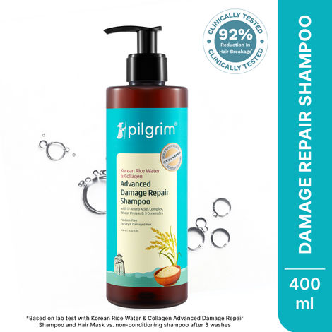 Buy Pilgrim Korean Rice Water & Collagen Advanced Damage Repair Shampoo Restores Damaged Hair 400 ml-Purplle
