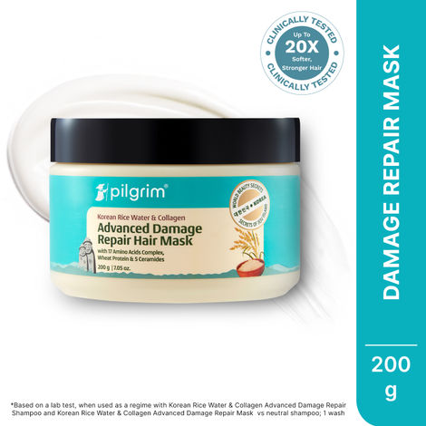 Buy Pilgrim Korean Rice Water & Collagen Advanced Damage Repair Hair Mask Prevents Breakage & Split Ends 200 gm-Purplle