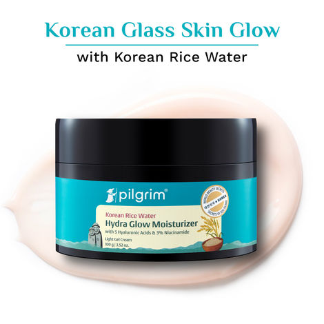 Buy Pilgrim Korean Light Gel Oil Free Hydra Glow Moisturizer Cream 100 gm| With Hyaluronic Acids, 3% Niacinamide, Rice Water for 5x Hydration & Instant Glass Skin | Hydrating Gel for All Skin Type-Purplle