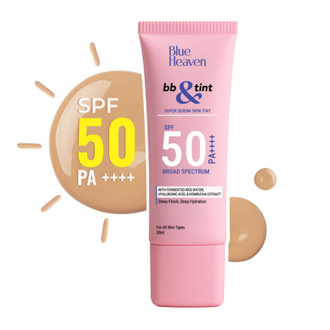Buy Blue Heaven BB & Tint | BB Cream For Face Makeup | 4 in 1 Lightweight Foundation for women + Moisturizer + SPF 50 PA++++ with Fermented Rice Water, Hyaluronic Acid | Honey Tan 302 | 30 ml-Purplle