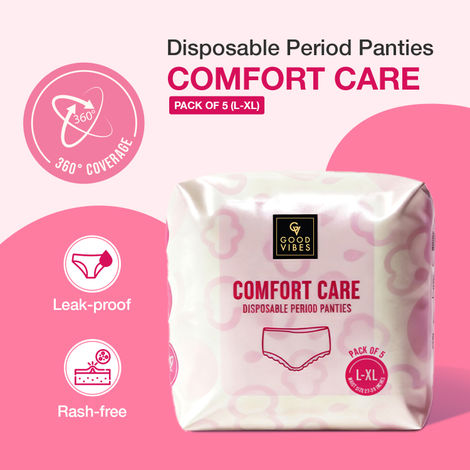 Buy Good Vibes Comfort Care Disposable Period Panties for Women Pack of 5 (L-XL) – Leak-Proof, Rash-Free & Super Absorbent | 360° Coverage | Overnight Protection for Heavy Flow | Sanitary Underwear |-Purplle