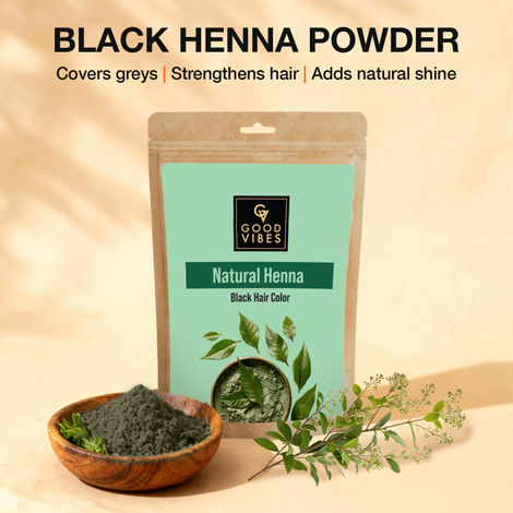 Buy Good Vibes Natural Henna Black Hair Color Powder | 100% Herbal Blend with Amla & Shikakai | Covers Greys, Strengthens Hair & Adds Natural Black Tint | Conditions Scalp & Improves Shine | Ammonia-Free & Safe Formula – 50 gm-Purplle