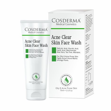 Buy Cosderma Acne Clear Skin Face Wash for Oily and Acne Prone Skin | Deep Cleanse & Oil Control 75 gm-Purplle