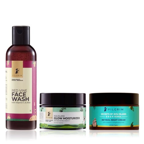 Buy Pilgrim Day & Night Skincare Combo of 3– Face Wash (100 ml), Day Cream SPF (50 gm) & Night Cream (50 gm) | Hydrates, Brightens & Repairs Skin | For Glowing Skin | For Men & Women-Purplle