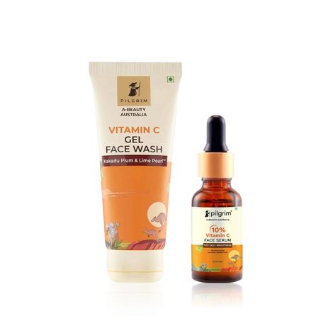 Buy Pilgrim Festive Ready Essentials Combo of 2 – Vitamin C Face Serum (10 ml) & Face Wash (100 ml) | Brightens Skin & Cleanses Pores | Ideal for Gifting & Travel | For Men & Women, Skincare Kit-Purplle