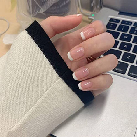 Buy Secret Lives acrylic press on nails artifical designer french light pink fake nails extension 24 Pc set with glue sheet-Purplle
