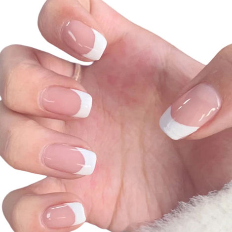 Buy Secret Lives acrylic press on nails artifical designer french light pink fake nails extension 24 Pc set with glue sheet-Purplle