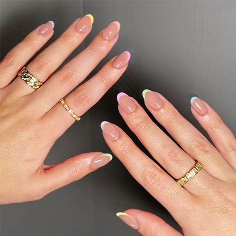 Buy Secret Lives Glossy Reusable Acrylic Artifical Fake Nail Extension Pink Blue Yellow Green Ombeo Design Easy To Use| Quick Fix Press on Nails 24 Pc with Kit-Purplle