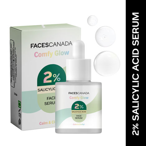 Buy FACES CANADA Comfy Glow 2% Salicylic Acid Face Serum - 15 ml | Clears Acne & Blackheads | Unclogs Pores | Controls Oil | Even Skin Tone | Smooth Skin Texture | Gentle Exfoliation-Purplle