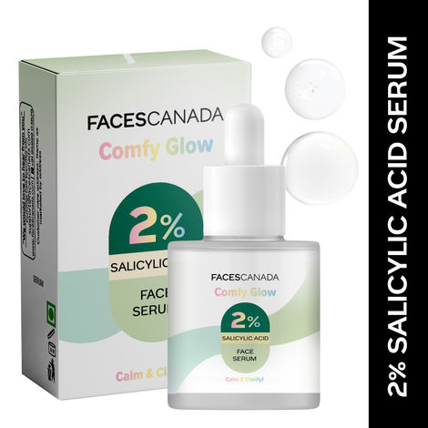 Buy FACES CANADA Comfy Glow 2% Salicylic Acid Face Serum - 30 ml | Clears Acne & Blackheads | Unclogs Pores | Controls Oil | Even Skin Tone | Smooth Skin Texture | Gentle Exfoliation-Purplle