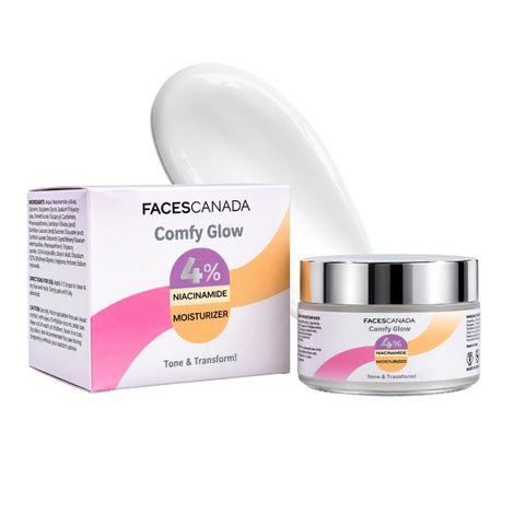 Buy FACES CANADA Comfy Glow 4% Niacinamide Moisturizer, 45 gm | Brightening & Hydrating Face Cream for Even Skin Tone | Fades Spots & Marks | Lightweight, Non-Greasy Daily Moisturizer for All Skin Types-Purplle