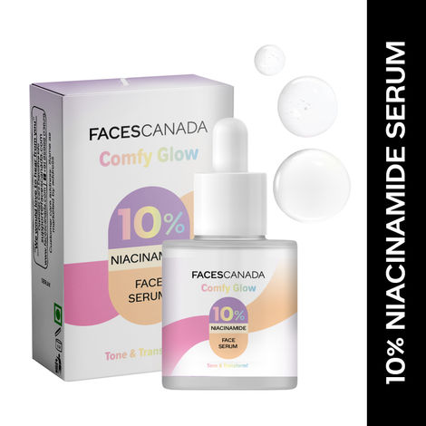 Buy FACES CANADA Comfy Glow 10% Niacinamide Face Serum - 15 ml | Controls Oil | Fades Spots & Marks | Minimizes Pores | Brigtens Tone & Refines Skin Texture | Lightweight | Water Based Formula-Purplle