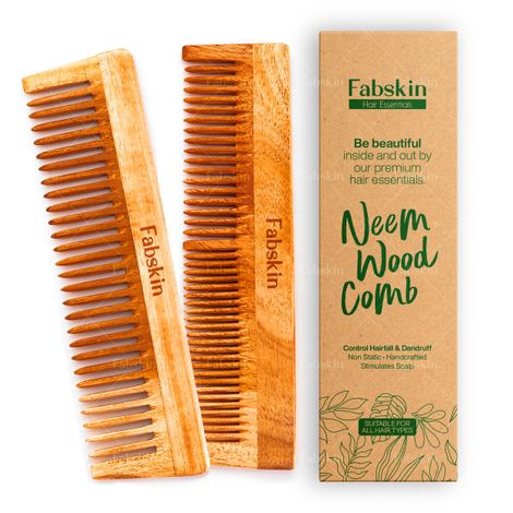 Buy Fabskin Neem Wooden Comb For Men & Women | Set Of 2 | Graduated & Wide Tooth Hair Comb | For All Hair Types-Purplle
