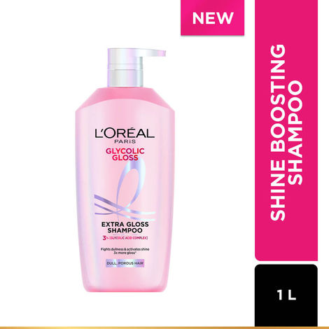 Buy L'Oreal Paris Glycolic Gloss Shine Boosting Shampoo, Powered By 3% Glycolic Acid, for Dull Hair, Restores Hair Quality For Gives 3X More Gloss, 1000 ml-Purplle