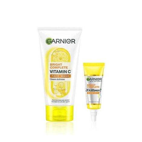 Buy Garnier Glow On-the-Go Vitamin C Set: Vitamin C Facewash(150 gm)+ Bright Complete Serum(7 ml) Combo of 2-Purplle