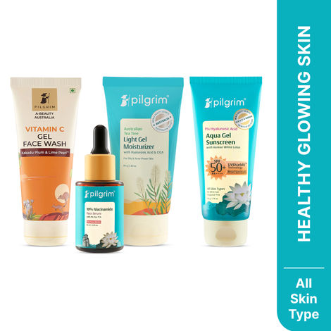 Buy Pilgrim CSMS Routine - Cleanser (100ml) + Serum(10ml) + Moisturizer(80gm) + Sunscreen(50gm) Combo of 4-Purplle