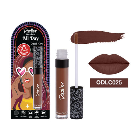 Buy Dazller All Day Lip Colour Quick Dry | Long-Stay | Lightweight | Matte Lipstick for Women | Enriched with Kokum Butter |QDLC025 Hazelnut Cup | Brown | 6 gm-Purplle
