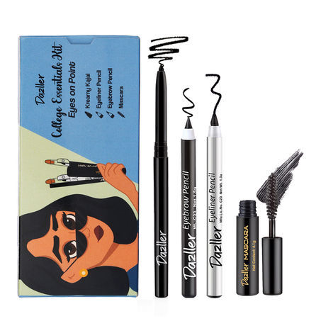 Buy Dazller College Makeup Essentials 4 - Eyes on Point | Kajal | Mascara | Eyeliner | Eyebrow | Water-Resistant | Smudge-proof | Starter Makeup Kit for Women | 7.45 gm-Purplle