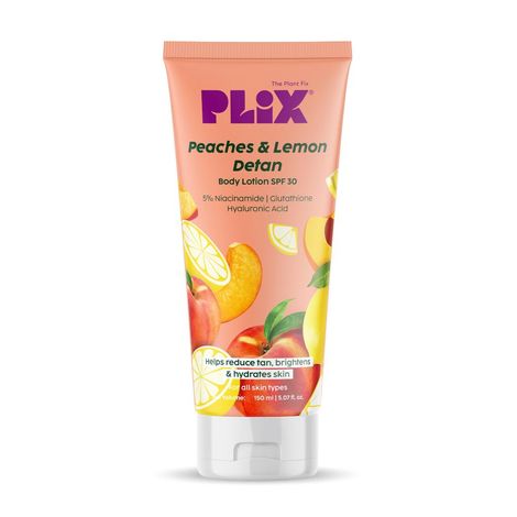Buy PLIX Peaches & Lemon Detan Body Lotion with 5% Niacinamide | 150 ml | Reduce Tan, Brighten & Hydrate Skin | Non - Sticky | For Men & Women | Paraben Free-Purplle