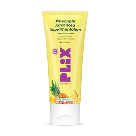 Buy PLIX Pineapple Advanced Depigmentation Dewy Sunscreen SPF 50 PA++++ | Alpha Arbutin & Aquaxyl | Reduces Pigmentation, Protects from UV & Blue Light, Hydrates Skin | Vegan & Paraben-Free | 50 gm-Purplle