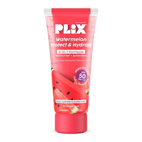 Buy PLIX Watermelon Protect & Hydrate 2 in 1 formula Moisturizer + Sunscreen | Lightweight Hydration | With SPF PA 50 ++++ | UVA & UVB protection | No White Cast | 50 gm-Purplle