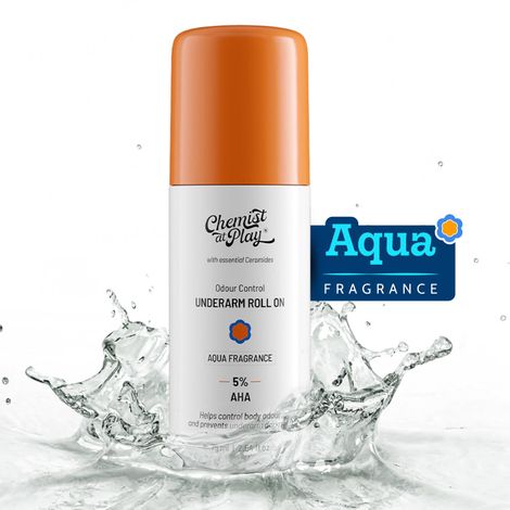 Buy Chemist at Play UnderArm Roll-On with 5% AHA, Lactic Acid & 1% Mandelic Acid| Prevents Body Odour, Brightens Skin & Exfoliates Underarm| For Sensitive Skin| Aqua Fragrance| Alcohol Free| 75 ml-Purplle