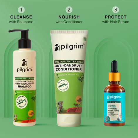 Buy Pilgrim 3-in-1 Hair Care Kit | Redensyl Hair Growth Serum (30 ml) + Anti-dandruff Shampoo (200 ml) + Anti-dandruff Conditioner (200 ml)| For Hair Fall, Growth & Damaged Hair-Purplle