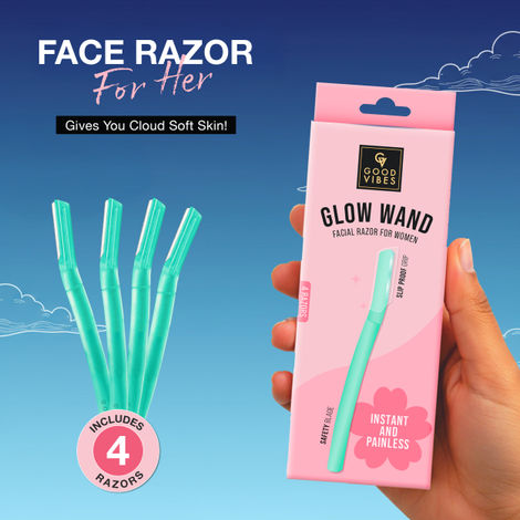 Buy Good Vibes Glow Wand Facial Razor Pack of 4 for Women | Instant & Painless Hair Removal | Shaving for Upper Lip, Chin, Sideburns & Eyebrows | Smooth, Hair-Free Skin | Dermaplaning & Exfoliation | Gentle & Slip-Proof | Suitable for Sensitive Skin-Purplle