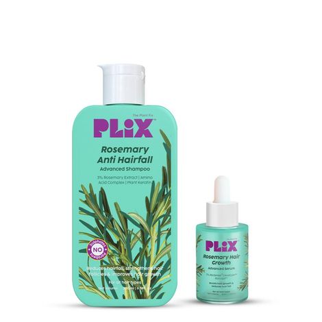 Buy PLIX Rosemary Advanced Anti Hair Fall Shampoo (200 ml) & Serum (30 ml) | Reducing Hair Loss & Breakage | All Hair Types | Men & Women | Sulphate & Parabeen Free| Dermatologically Tested, Combo of 2-Purplle
