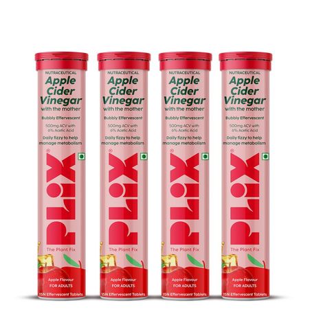 Buy PLIX Apple Cider Vinegar Effervescent for Weight Loss (Apple Burst) - 60 Tablets, Pack Of 4 (ACV)-Purplle
