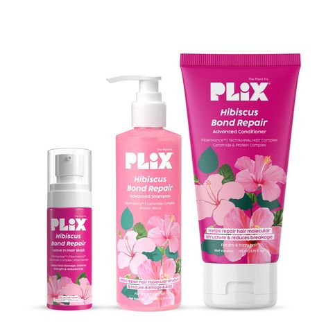 Buy PLIX Hibiscus Bond Repair Trio with Shampoo (200 ml), Conditioner (175 ml) & Leave In Hair Mask (50 ml) Combo of 3-Purplle