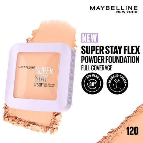 Buy Maybelline New York Super Stay Flex Powder Foundation Compact, 120, Full Coverage, 30H Full Coverage, Perfect for Oily Skin, Waterproof & Sweatproof - 9 gm-Purplle
