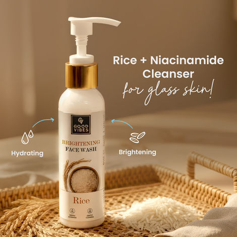Buy Good Vibes Rice Brightening Face Cleanser | Korean Rice Glow Ritual | Niacinamide + Rice Protein | Deep Cleanse & Hydrate | Brightens & Evens Tone | Glass-Skin Daily Cleanser | Gentle, Non-Drying | Suitable for All Skin Types – 120 ml-Purplle