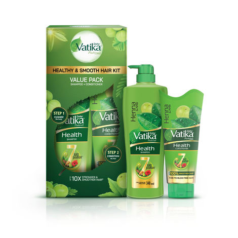 Buy Dabur Vatika Health Shampoo - 340 ml & Conditioner - 180 ml Value Pack | For 10X Stronger & Smoother Hair | Repairs Hair Damage, Controls Frizz | For All Hair Types | Goodness of Henna & Amla (Combo of 2)-Purplle