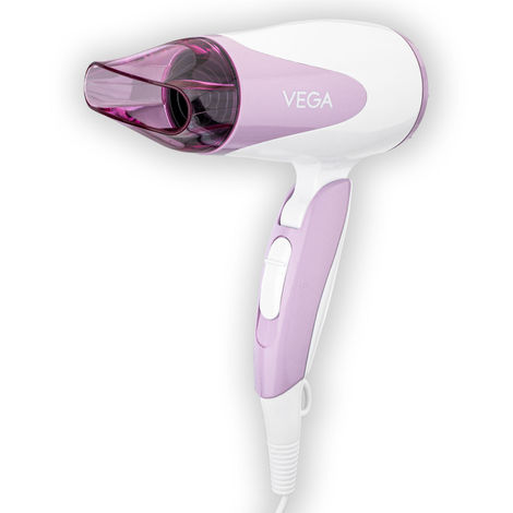 Buy VEGA Blooming Air Foldable 1000-1200 Watts Hair Dryer for Women with Flexible Heat Setting & Detachable Nozzle, Automatic Overheat Cutout, Compact Quick Dry Blow Dryer (VHDH-05), (Made in India) 1 pc-Purplle