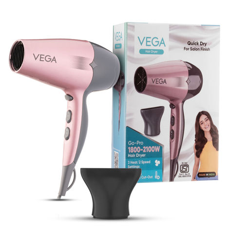 Buy VEGA Go Pro 2100W Professional Hair Dryer with Detachable Nozzle, 2 Speed & 3 Temperature Settings with Cool Shot Button for Salon-like Blow Dry, Hair dryer for Men & Women (VHDH-25) 1 pc-Purplle