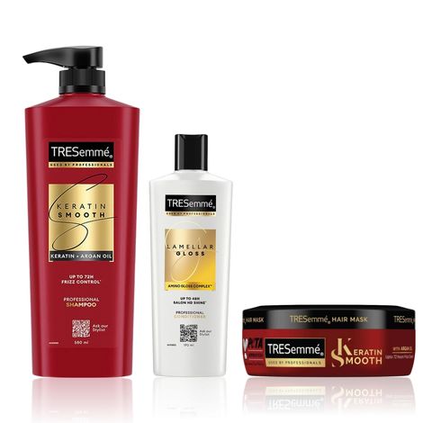 Buy TRESemme Keratin Smooth Hair Care Trio ( Keratin Smooth Shampoo (580 ml) +Keratin Smooth Conditioner (190 ml) + Keratin Smooth Hair Maskcwith Argan Oilc(100 ml)-Purplle