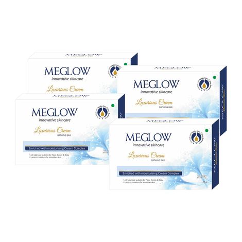 Buy MEGLOW LUXURIOUS CREAM BATHING BAR 75 gm Pack of 4-Purplle